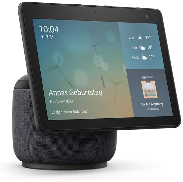 Amazon Echo Show 10 ist vor einem weißen Hintergrund zu sehen