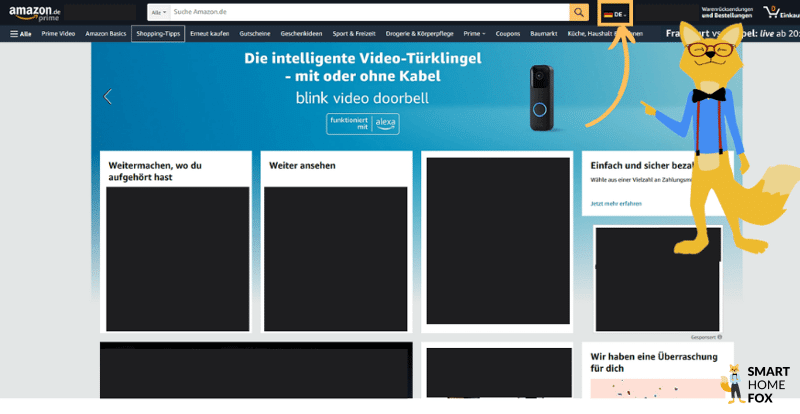 Auf der Amazon Startseite ist die Landesfahne Deutsch markiert.