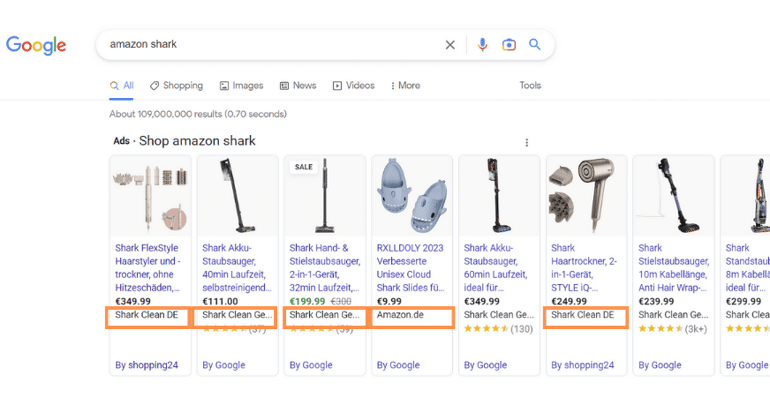 Bei Googles Produktanzeige wird die Sprache des Links angezeigt anhand der Suchergebnisse.