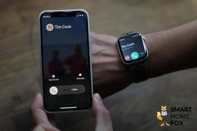 Man sieht einen eingehenden Anruf auf der Apple Watch 8.