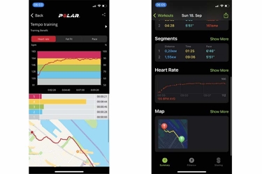 Man sieht die gemessene Herzfrequenz des Polar H10 Brustgurts und der Apple Watch 8.