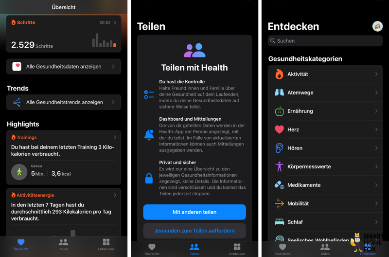 3 Screenshots der Apple Health App
