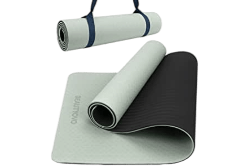 YogaMatte in Sage Green und schwarz und Yogamatte mit Tragegurt