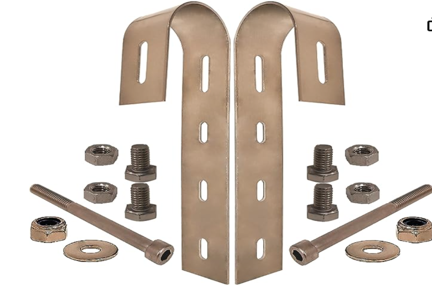 Man sieht die Halterungs-Haken von TRANGO inkl. Schrauben.