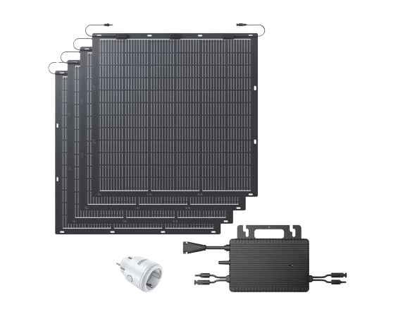 Das Zendure Balkonkraftwerk leicht und flexibel, mit 4 Solarmodulen und einem Wechselrichter wird präsentiert.