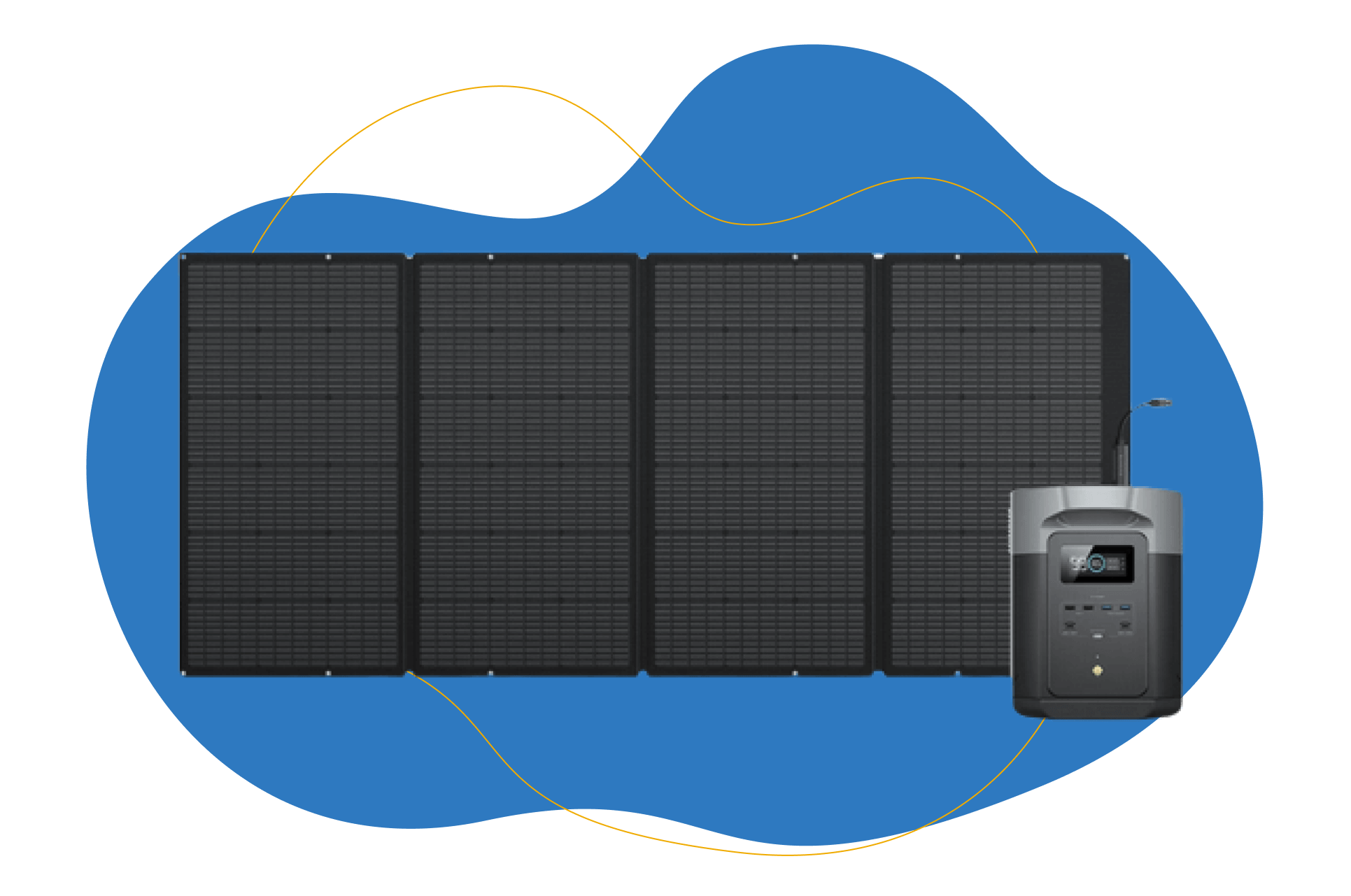 Ecoflow Delta 2 Max Solargenerator steht vor einem tragbaren Solarmodul.