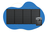 Ecoflow Delta 2 Max Solargenerator steht vor einem tragbaren Solarmodul.