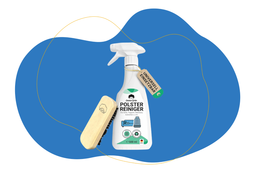 Emma Gruen Polsterreiniger auf blauem Hintergrund