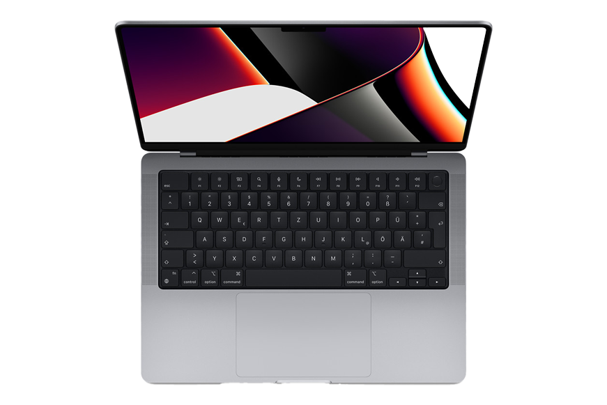 Apple MacBook Pro 16 Zoll ist von Oben zu sehen.
