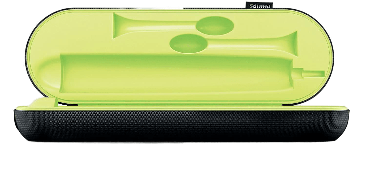 Das schwarze Reiseetui für die Philips Sonicare Zahnbürste ist zu sehen.