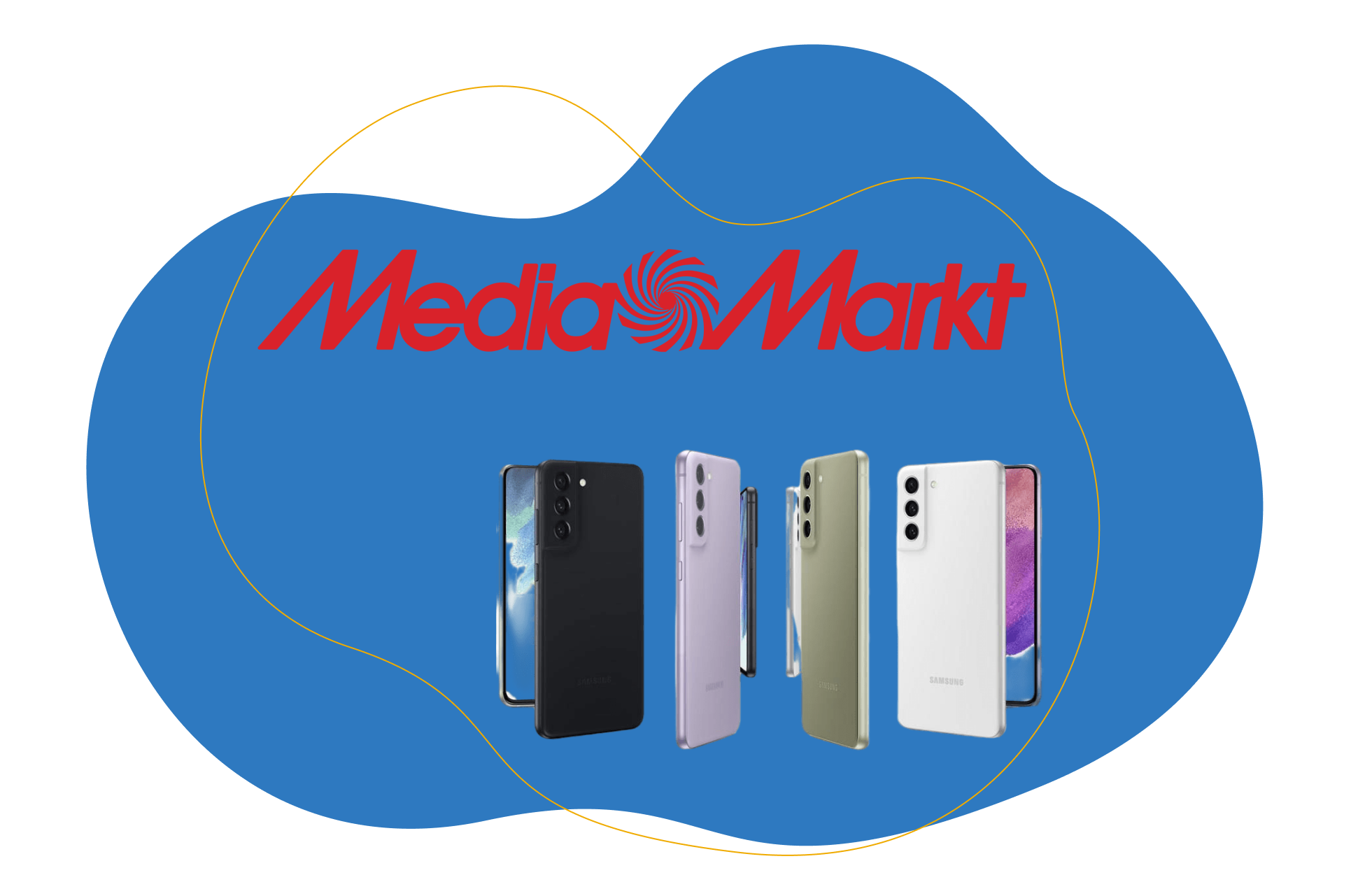 Smartphone Angebote von MediaMarkt sind zu sehen vor einem blauen Hintergrund