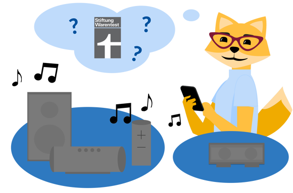 Smart Home Fox an Smartphone vor verschiedenen Bluetooth-Boxen
