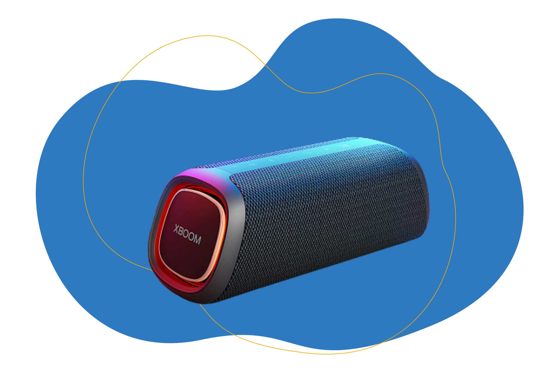 LG Xboom Go mit Beläuchtung von schräg vorne