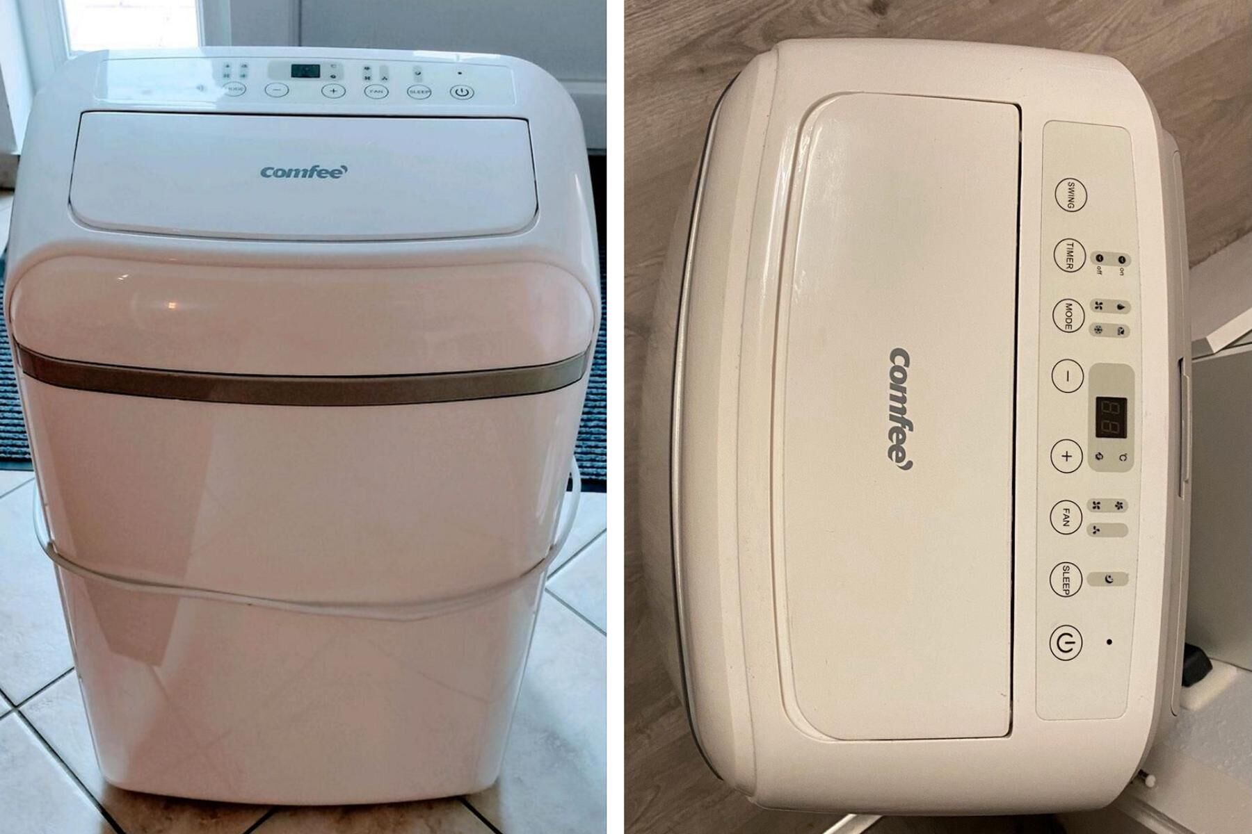 Die Comfee Eco Cool 2.9 Mobiles Klimagerät steht auf dem Boden und wird von vorne und von oben gezeigt.