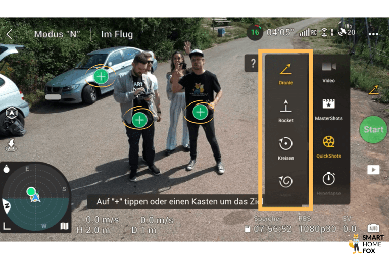 Die Auswahl der Quickshots in der DJI Fly App von der DJI Air 2S Drohne im Test
