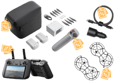 Verschiedene Drohnen Zubehör Teile wie Tragetasche, Akkus, Ladegerät, Rotorblätter, Fernsteuerung und Propeller-Schutzgitter
