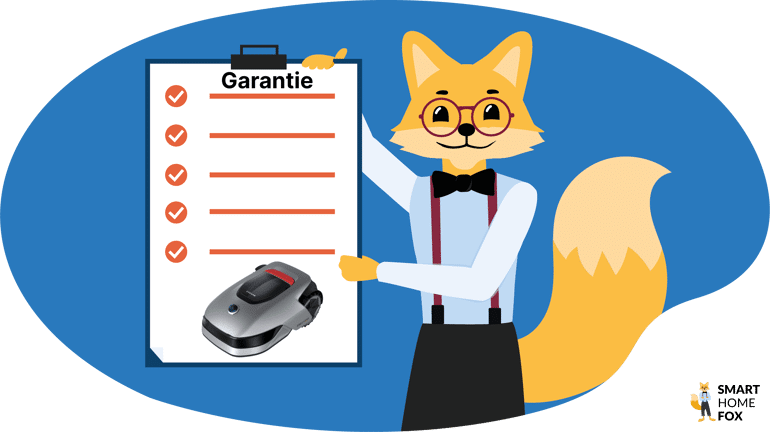 Der Smart-Home-Fox hält einen Zettel in der Hand und erklärt unterschiedliche Details zum Dreame A1 Mähroboter.