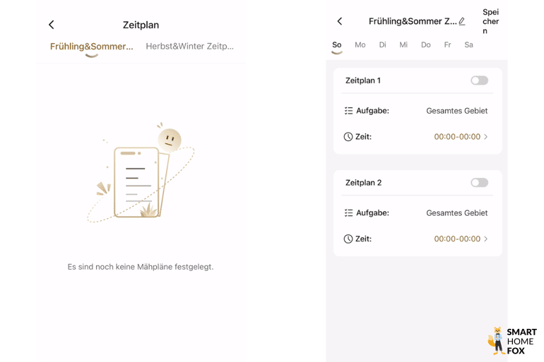 Die DreameHome App zeigt unterschiedliche Erstellung von Mäh-Zeitplänen des Dreame A1 Mähroboters.