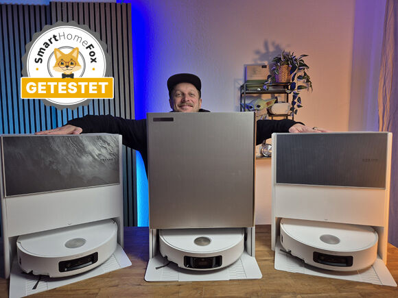 Der Dreame Aqua10 Roller vs. Aqua10 Track vs. Matrix 10 stehen für Vergleichzwecke auf dem Tisch