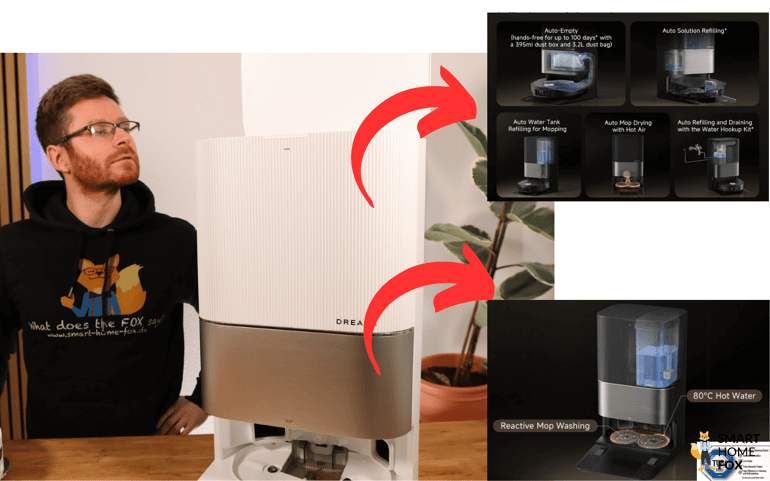 Die Ultra Station des Dreame X50 samt Funktionsumfang ist zu sehen.