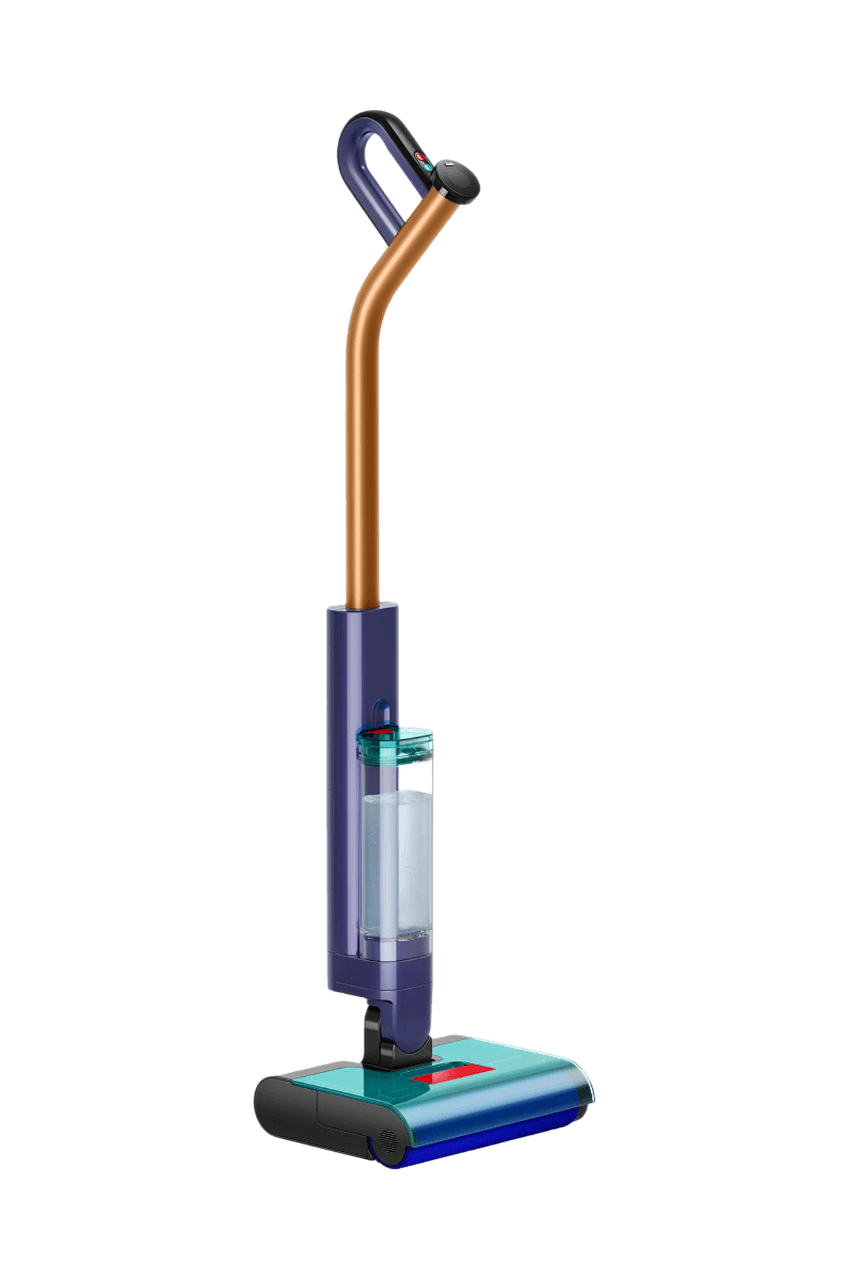 Der Dyson Clean+Wash Hygiene Nass- und Trockensauger ist einzeln, aufrecht zu sehen.