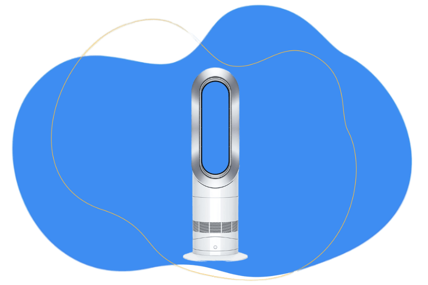 Der Dyson Hot+Cool AM09 Ventilator und Heizlüfter steht vor einem weißen Hintergrund