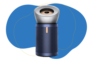 Der Dyson Purifier Big+Quiet Formaldehyde steht vor einem blauen Hintergrund.