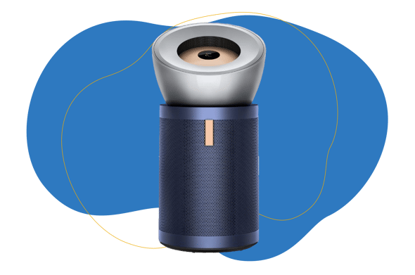 Der Dyson Purifier Big+Quiet Formaldehyde steht vor einem blauen Hintergrund.