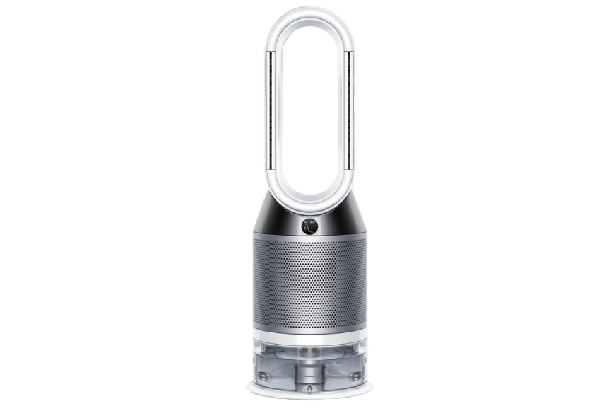 Der Dyson Pure Humidify+Cool PH01 Luftreiniger, Luftbefeuchter und Ventilator steht auf dem Regal