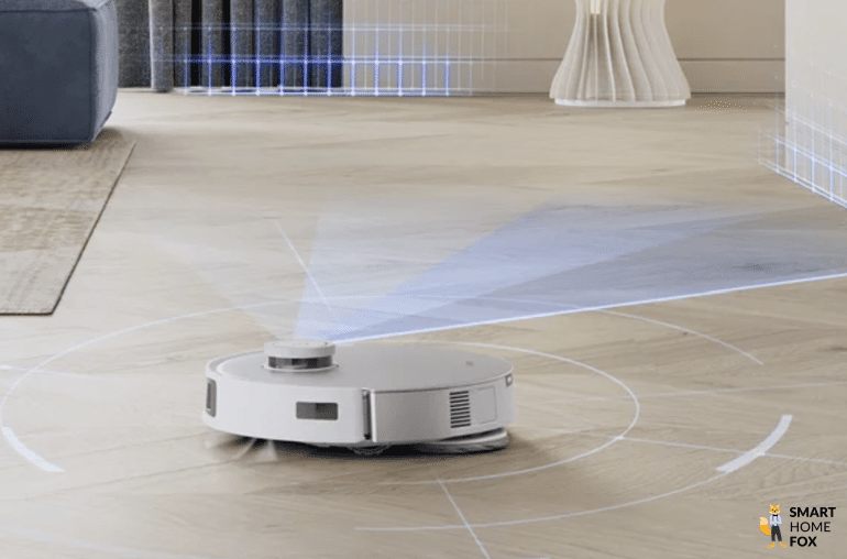 Die Funktionsweise der Lasernavigation des ECOVACS DEEBOT T20 OMNI ist zu sehen.