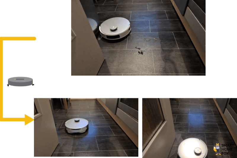 Das Ergebnis des Extrem-Wischtests des ECOVACS DEEBOT T20 OMNI auf dem PVC Boden ist zu sehen.