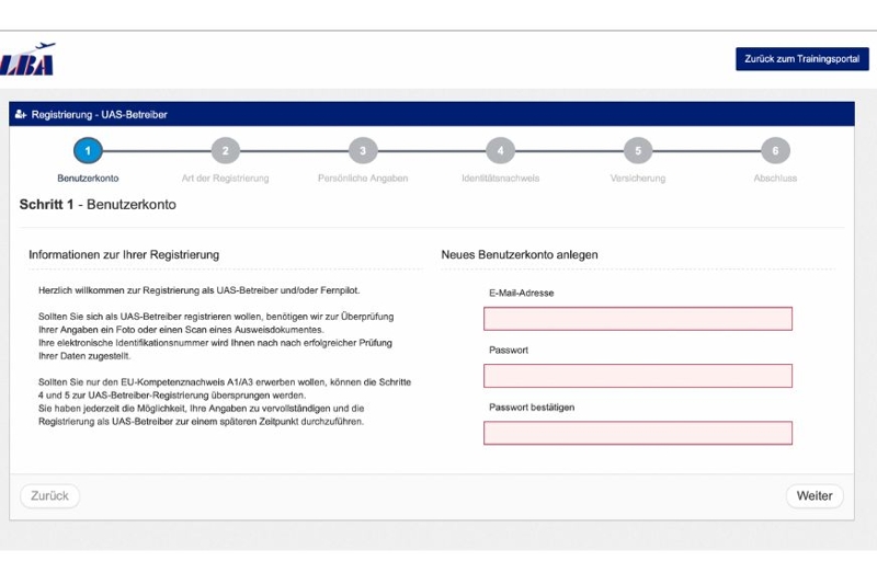 Registrierungsformular nach EU-Drohnenverordnung