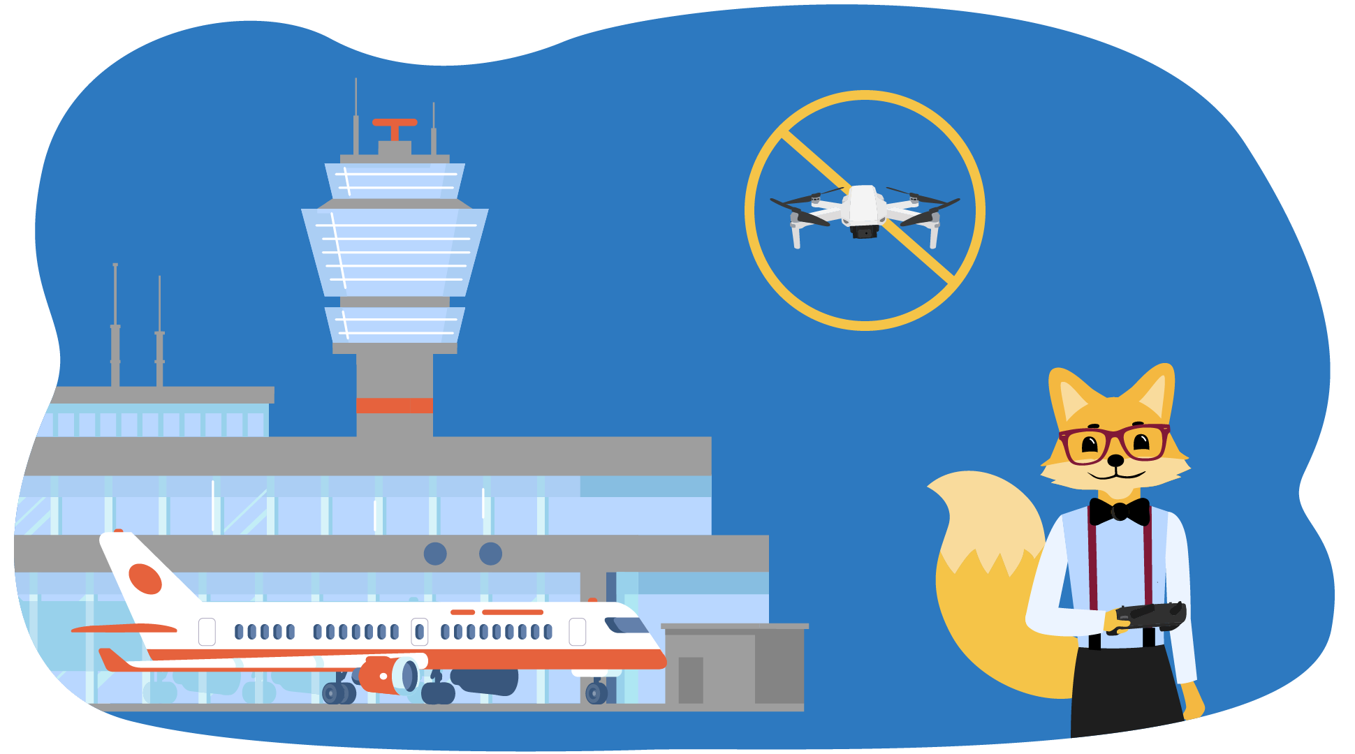 Das Steuern von Drohnen ist in der Nähe von Flughäfen und Flugplätzen verboten.