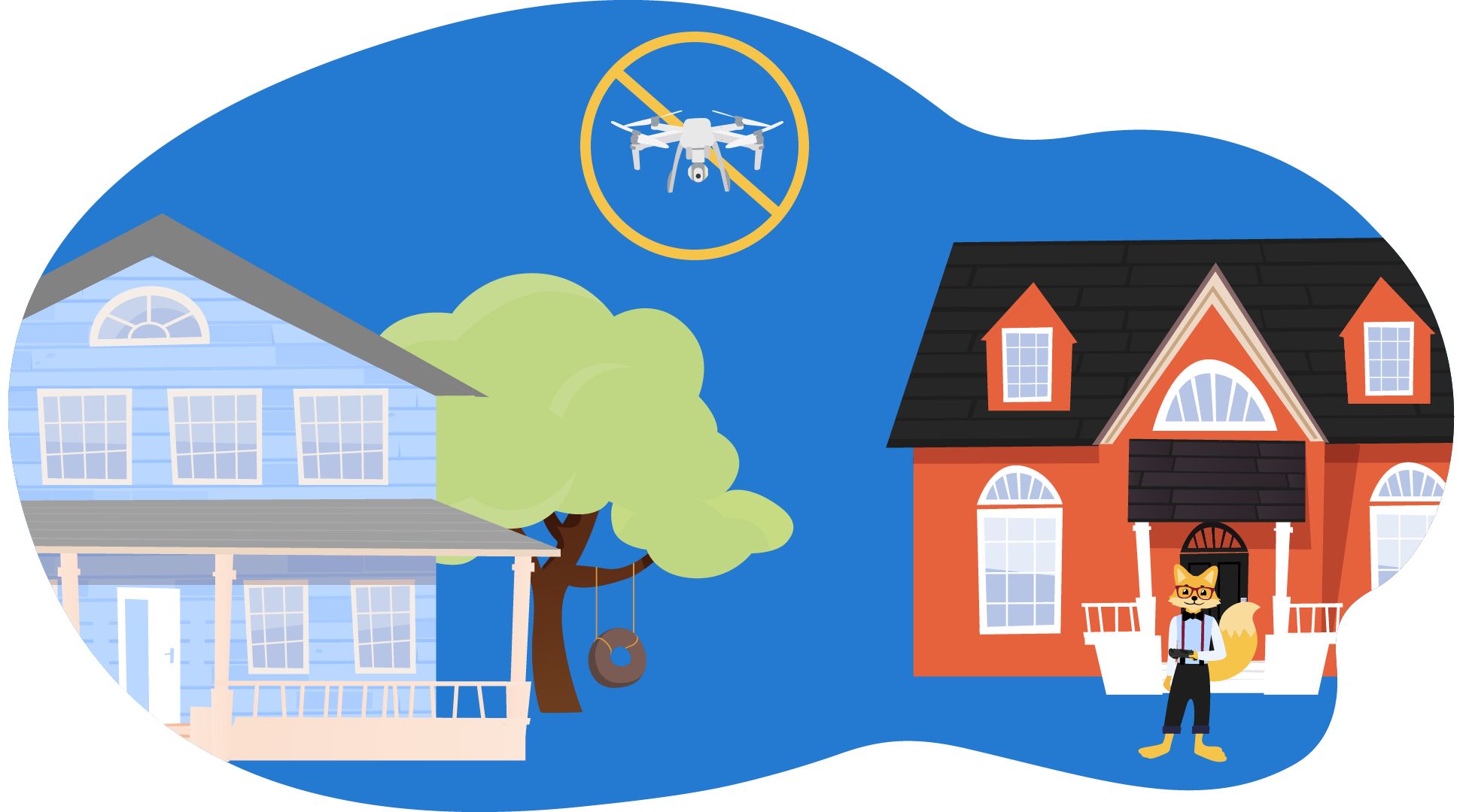 Das Fliegen von Drohnen ist über nicht eigenen Grundstücken und Wohngebieten aus Schutz vor Privatsphäre verboten.