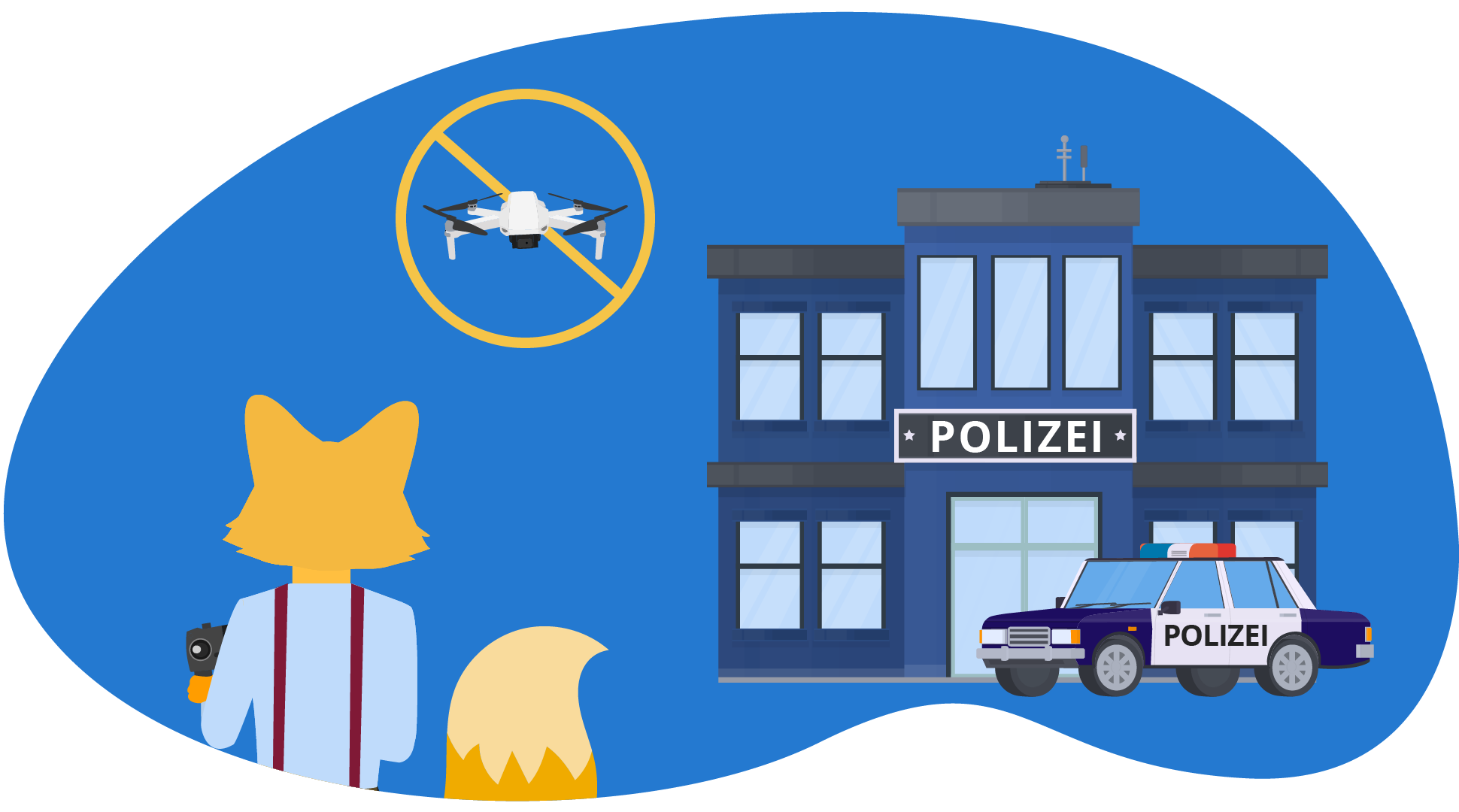Das Fliegen von Drohnen ist über sensiblen geografischen Gebieten wie einer Polizeiwache verboten.