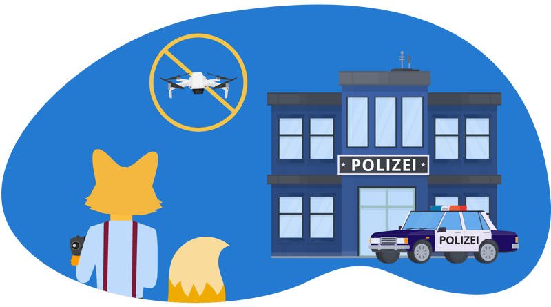 Das Fliegen von Drohnen ist über sensiblen geografischen Gebieten wie einer Polizeiwache verboten.