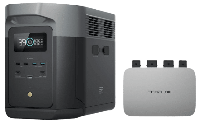 Der EcoFlow Delta 2 Max Speicher ist mit dem Powerstream Wechselrichter abgebildet im Bundle.
