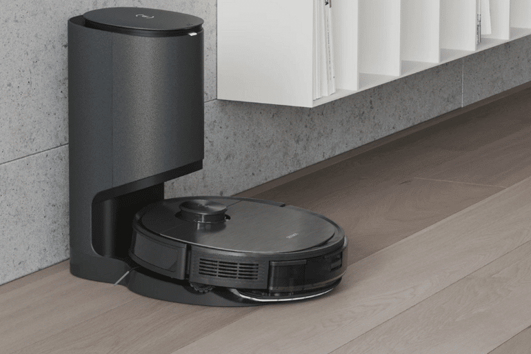 Die Absaugstation des Ecovacs Deebot T9 AIVI ist in der Nahaufnahme zu sehen.