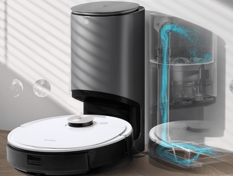 Die Funktionsweise der Absaugstation des Ecovacs Deebot T9 AIVI wird dargestellt