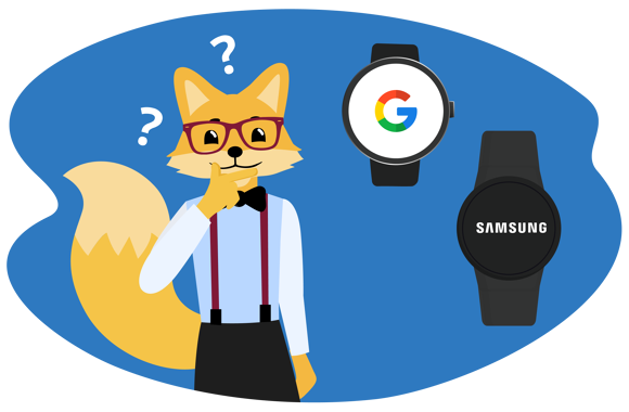 Man sieht die Google Pixel Watch und die Samsung Galaxy Watch 5.