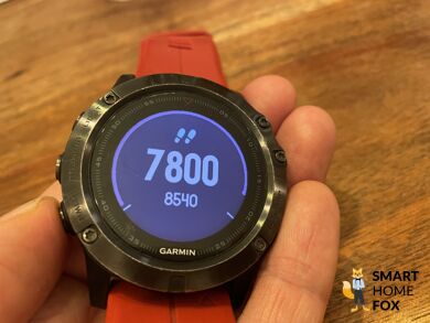 Man sieht den Schrittzähler auf der Garmin Fenix 5X Plus.