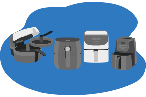 Man sieht verschiedene Heißluftfritteusen.