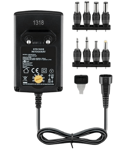 Goobay 53998 Universal Netzteil 3V - 12V max. 27 W Netzgerät mit Adapter 2x Klinkenstecker & 4x DC-Stecker, 600 mA Steckernetzteil, Schwarz