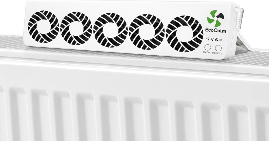 ecocalm heizungsluefter steht auf der heizung