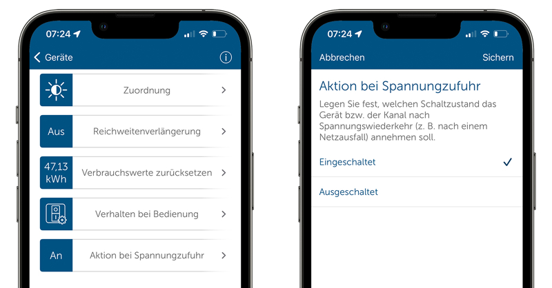 Screenshots der Homematic IP App zum Stromausfall