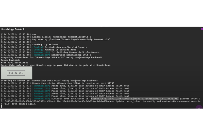 Screenshot der Homebridge-Oberfläche nach Konfiguration
