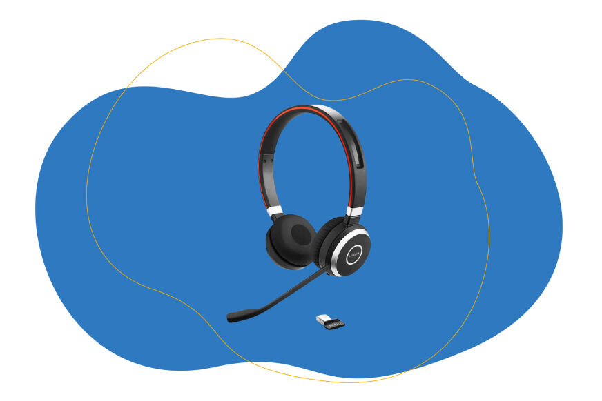 Schwarze Jabra Evolve 65 in der Frontansicht.