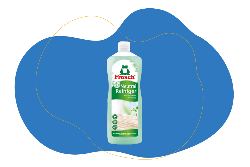 Frosch Allzweckreiniger auf blauem Hintergrund