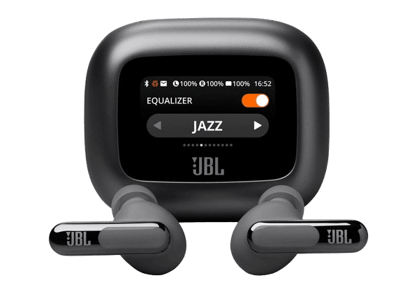 Die JBL Beam 3 Kopfhörer samt Ladecase sind in der Einzelaufnahme zu sehen.