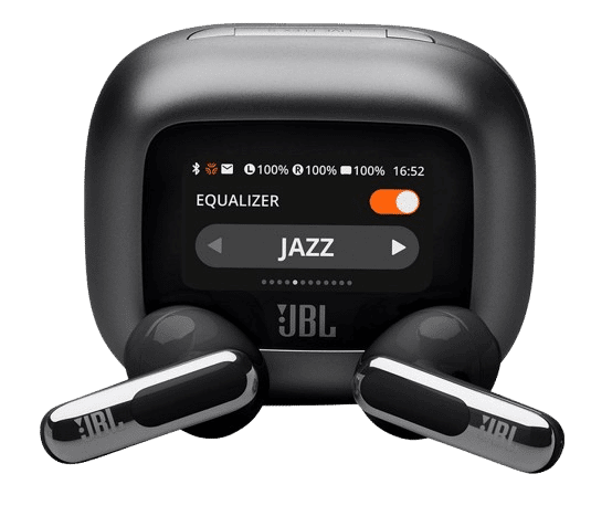 Die JBL Flex 3 Kopfhörer samt Ladecase sind in der Einzelaufnahme zu sehen.